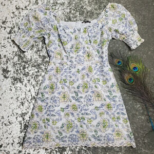 7 For All Mankind Green Floral Eyelet Peasant Dress